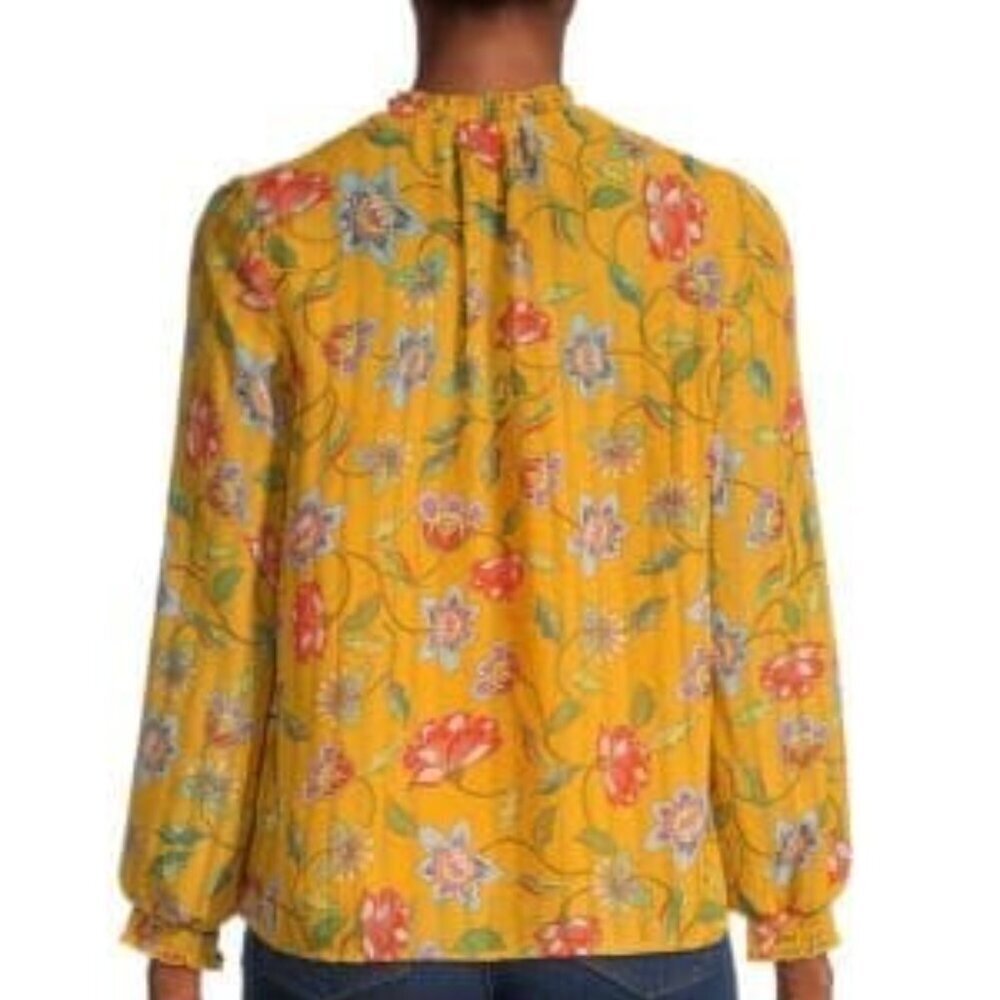 NANETTE LEPORE SZ XS Floral Yellow V-Neck Gathered Peasant Top - Picture 5 of 10